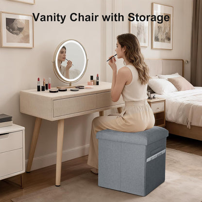 Storage Ottoman with Extra Thick Foam Padded Seat, Foldable Foot Rest Stool with Linen Fabric, 43L Ottoman with Storage Bench for Bedroom Living Room, Holds Up to 300lbs, 17x13x13in, Dark Gray