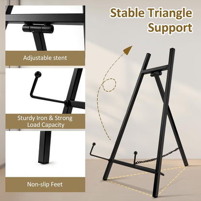 Falling in Art Metal Easel Stand, 16.5" Table Top Easel Stand for Display, Tripod Mirror Plate Stand Holder for Photos, Books and Wedding Signs, Gold