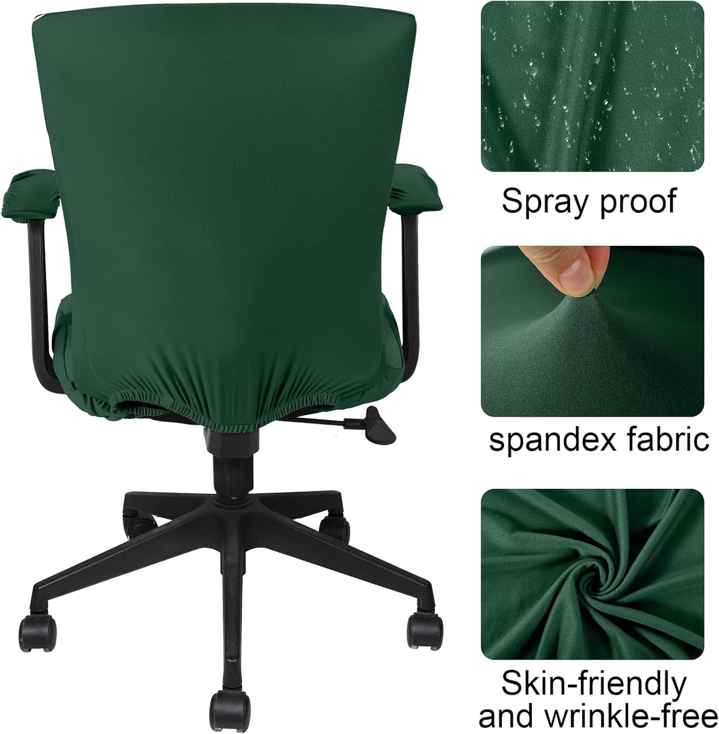 Tallew 4 Pcs Office Chair Covers Set Computer Universal Protective Stretchable Chair Seat Covers Desk Armrest Cover Pads Office Cushion Backrest for Rotating(Regular,Black)