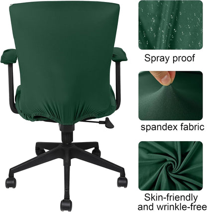 Tallew 4 Pcs Office Chair Covers Set Computer Universal Protective Stretchable Chair Seat Covers Desk Armrest Cover Pads Office Cushion Backrest for Rotating(Regular,Black)