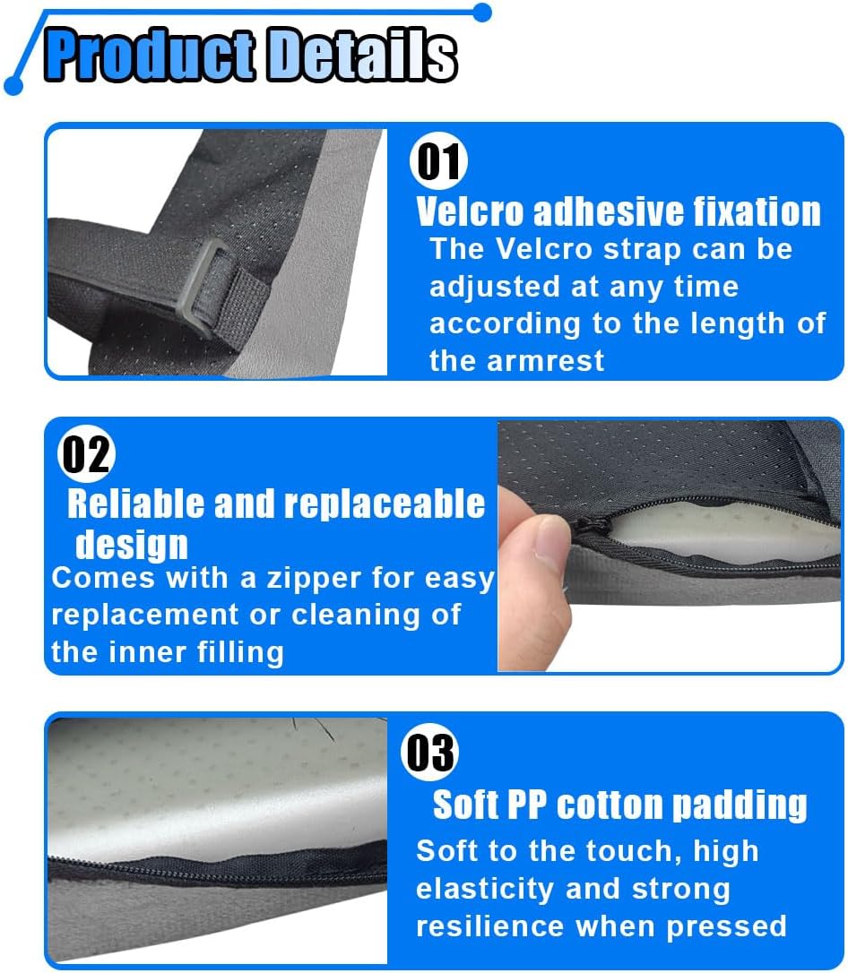 BDZMC 2PCS Car Seat Armrest Covers, Soft & Comfortable Office Chair Arm Pad, Anti-Scratch Car Armrest Cushion, Universal Car Armrest Pillow Protector Cover for Most Cars (Grey)