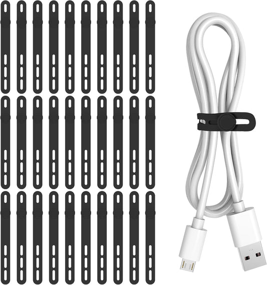 Donruby 30Pcs Silicone Cable Ties - Reusable & Washable with Adjustable Locking Buckles, High Elasticity Cable Management Straps for Home, Office, School, Travel Essential Cord Organizer (6 Colors)