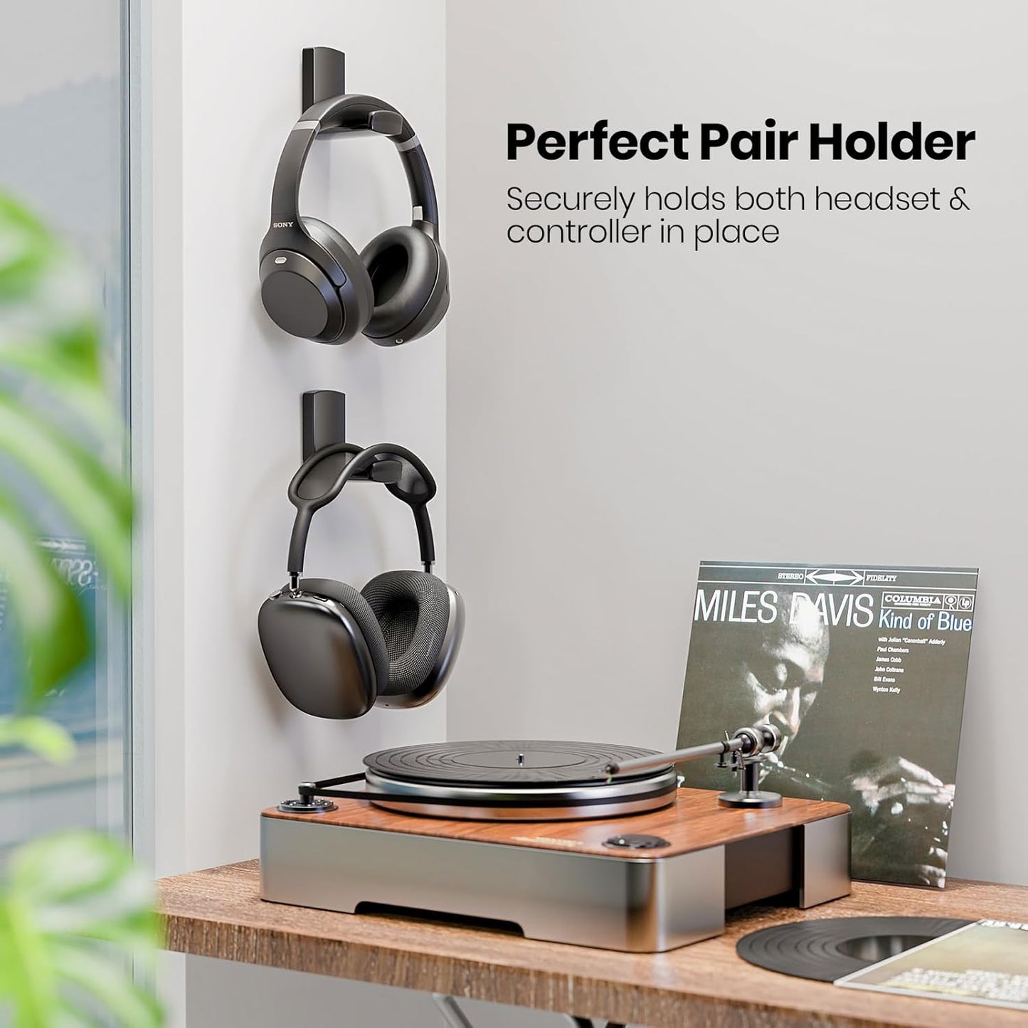 Sticky Headphone Stand Controller Holder - EURPMASK Upgraded Adhesive Gaming Headset Hook, Headphone Holder for Desk with Soft Rubber Pads, Universal PC Gaming Accessory Controller Headset Stand,Black