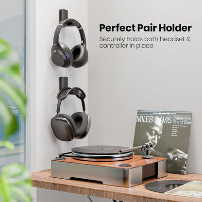 Sticky Headphone Stand Controller Holder - EURPMASK Upgraded Adhesive Gaming Headset Hook, Headphone Holder for Desk with Soft Rubber Pads, Universal PC Gaming Accessory Controller Headset Stand,Black