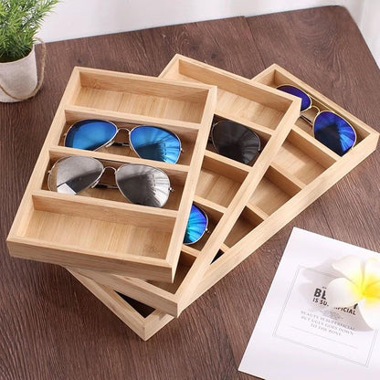TANG SONG 1 Pack Bamboo Sunglasses Display Tray Eyewear Storage Case for Home or Office