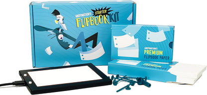 Official Andymation's Flipbook Starter Kit for Kids & Adults with LED Light Pad for Drawing & Tracing Animation, Premium Pre-drilled Flip Book Paper, Removable Binding Screws