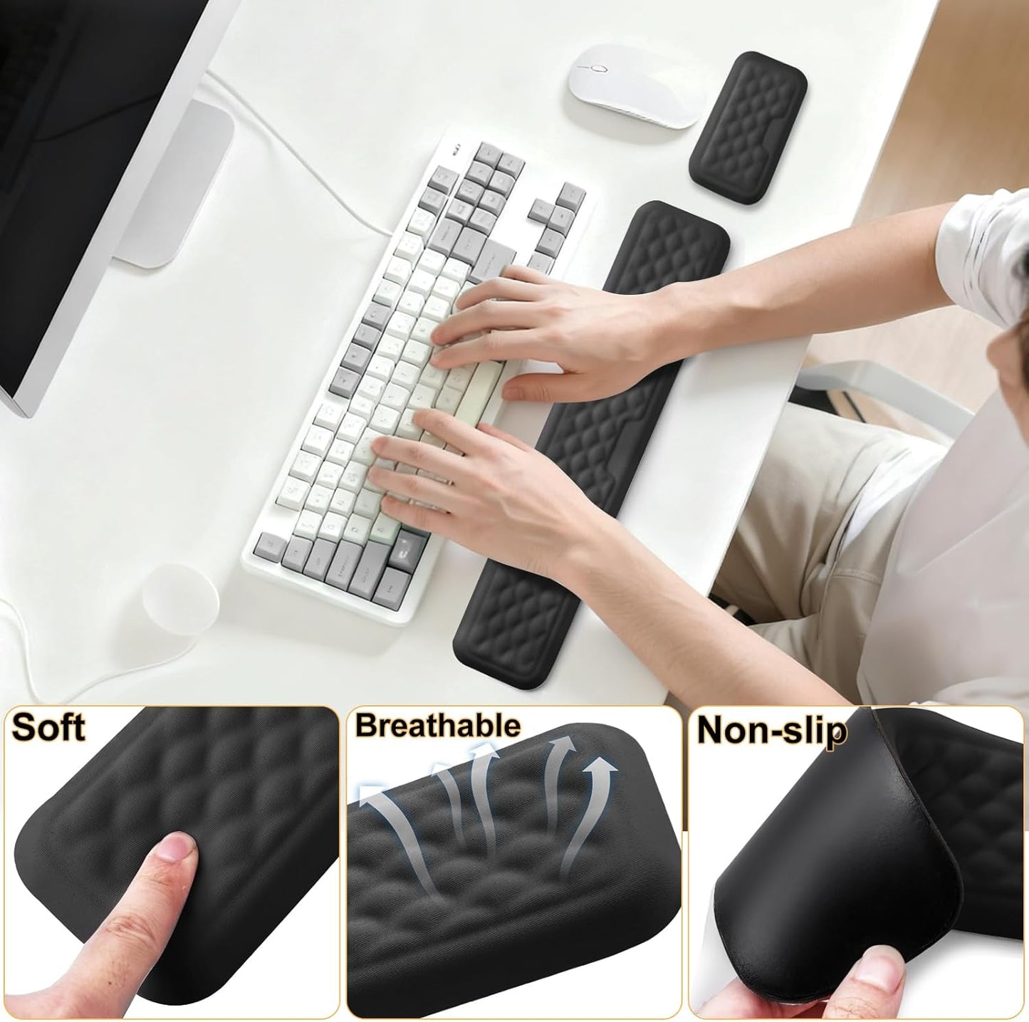 Keyboard Wrist Rest Mouse Wrist Support, Memory Foam Wrist Rest Pad for Computer Laptop, Ergonomic Wrist Cushion Support for Typing Pain Relief, Gaming Home Office, Purple
