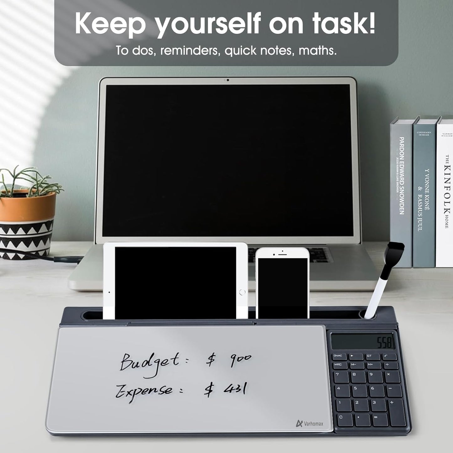 Varhomax Glass Weekly Planner Desk White Board, Desktop Calendar Whiteboard with Storage, to Do List Memo Caddy for Home Office and School Supplies, Black