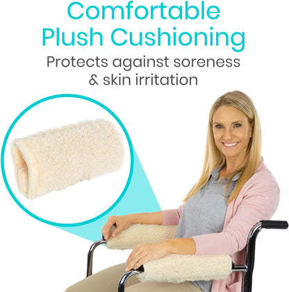 Vive Wheelchair Armrest Pads (2 PCS) - Memory Foam Sheepskin Cushion Accessories for Transport Electric Wheel Chair Arm Rests - for Adults, Seniors, Handicapped - Soft Support for Office Chair