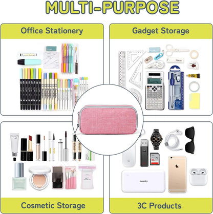 Della Gao Large Pencil Case, Big Capacity Pencil Pouch with 2 Compartments, Office Pencil Bag with Zipper, Big Pen Case for Adults (01-Black)