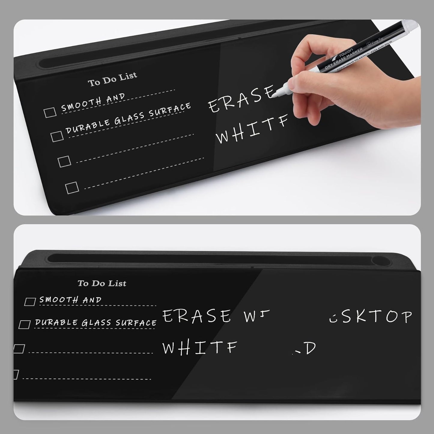 TOWON Small Compact Glass Desktop Whiteboard with Storage – 12 x 7 in Dry Erase Board for Desk, Home Office, School | Includes 5 Markers, Eraser & Holder | Space-Saving Organizer, Aesthetic Rose Gold
