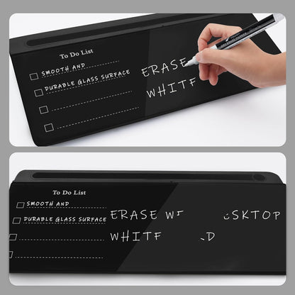 TOWON Small Compact Glass Desktop Whiteboard with Storage – 12 x 7 in Dry Erase Board for Desk, Home Office, School | Includes 5 Markers, Eraser & Holder | Space-Saving Organizer, Aesthetic Rose Gold