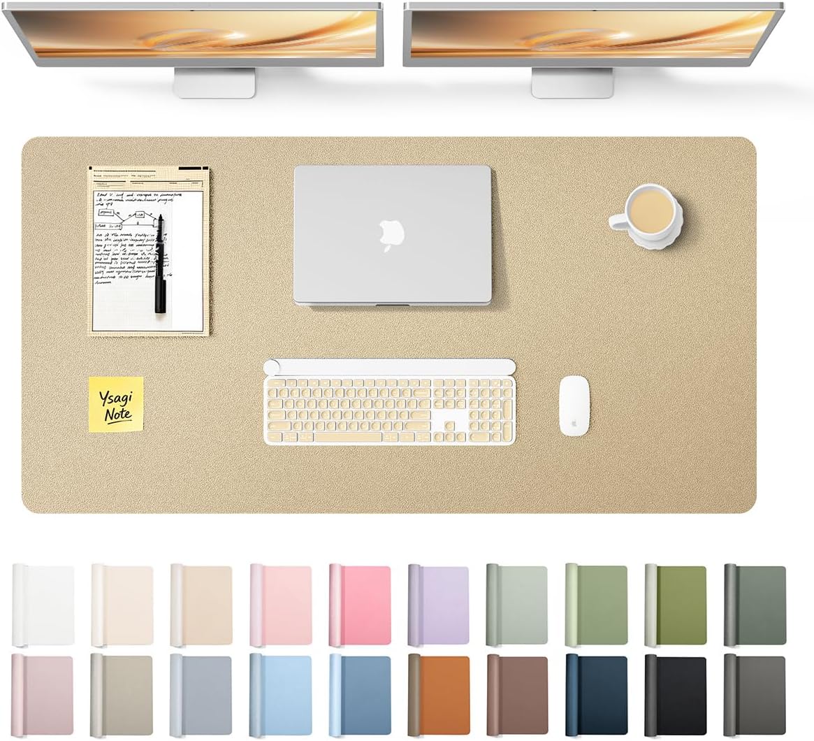YSAGi Leather Desk Pad Protector, Large Mouse Pad, Non-Slip PU Leather Desk Blotter, Waterproof Writing Pad for Office and Home (31.5" x 15.8", Eggshell) - Colors B