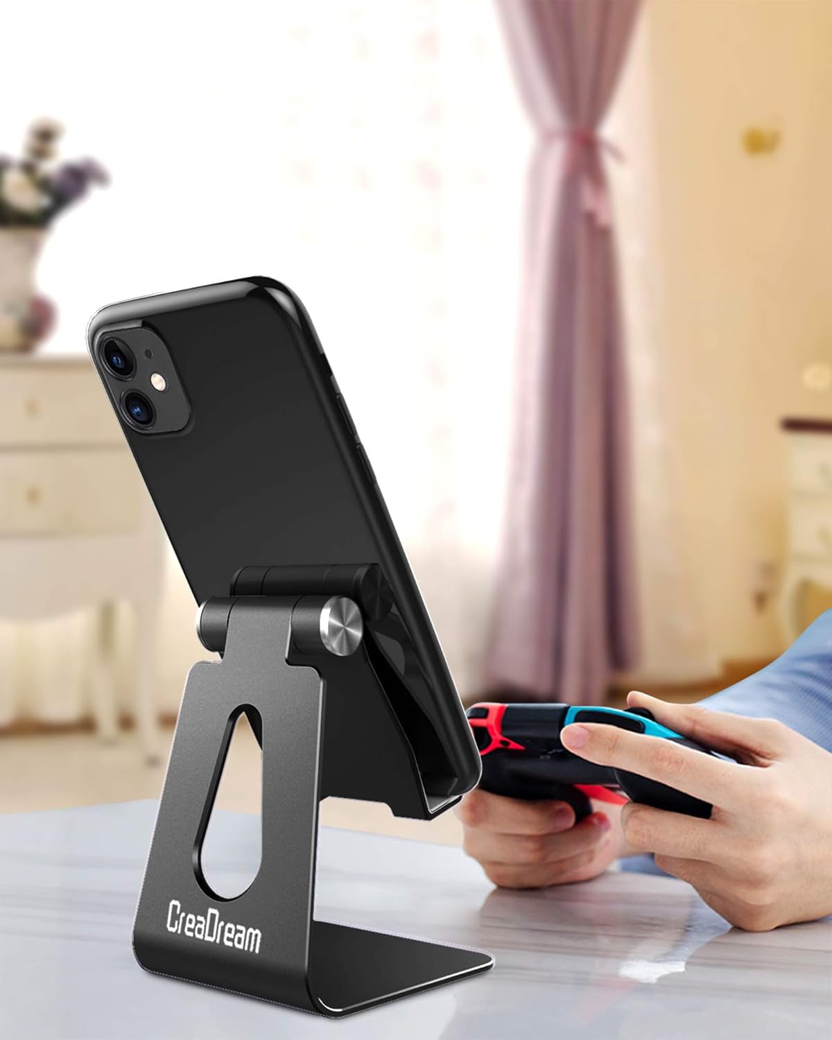CreaDream Adjustable Cell Phone Stand, Phone Stand, Cradle, Dock, Holder, Aluminum Desktop Stand Compatible with Phone 16 15 14 13 12 11 Pro Max Plus SE, Accessories Desk, All Mobile Phones-Rose Gold