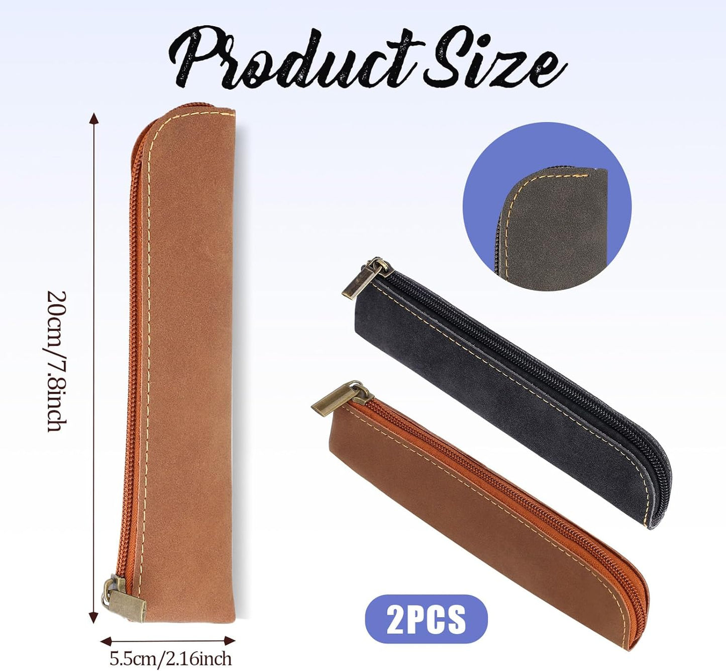 Psyqtsuary Leather Pencil Case, 2 Pcs Slim Small Pencil Pouch Portable Flat Pen Pouch with Zipper Simple Makeup Bag Lipstick Case for Women Men Home, Office, Travel Outdoor (Black, Claret)