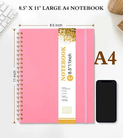 Dotted Notebook, Spiral Notebook Journal 8.5” x 11”, A4 Large Dot Grid Notebooks for Women Men, 100 GSM Dotted Paper, Plastic Hardcover Spiral Bullet Journals for Work School Sketching, Green