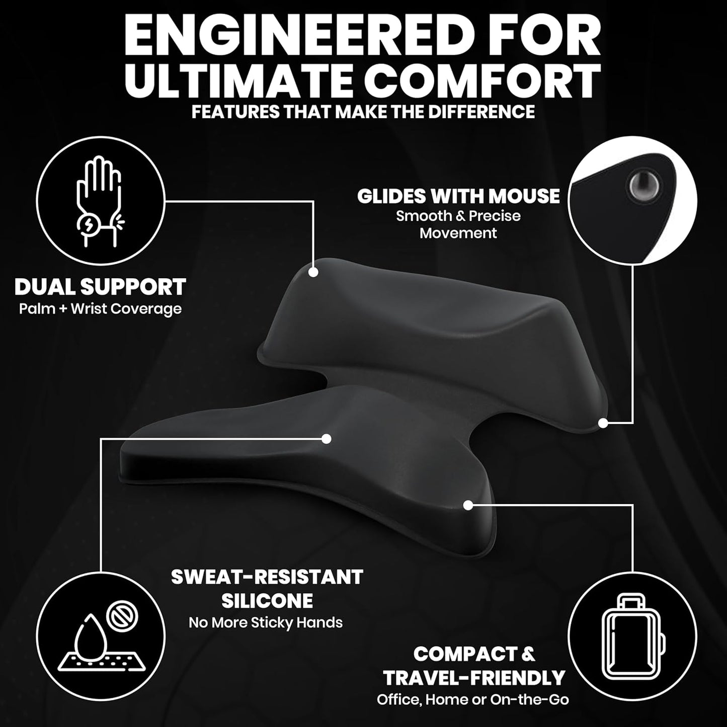 GlideX r2.0 Ergonomic Mouse Wrist Rest – Compact Sliding Wrist Pad with Low Profile Design for Desk Laptop Travel, Fits Small to Medium Hands (Black)
