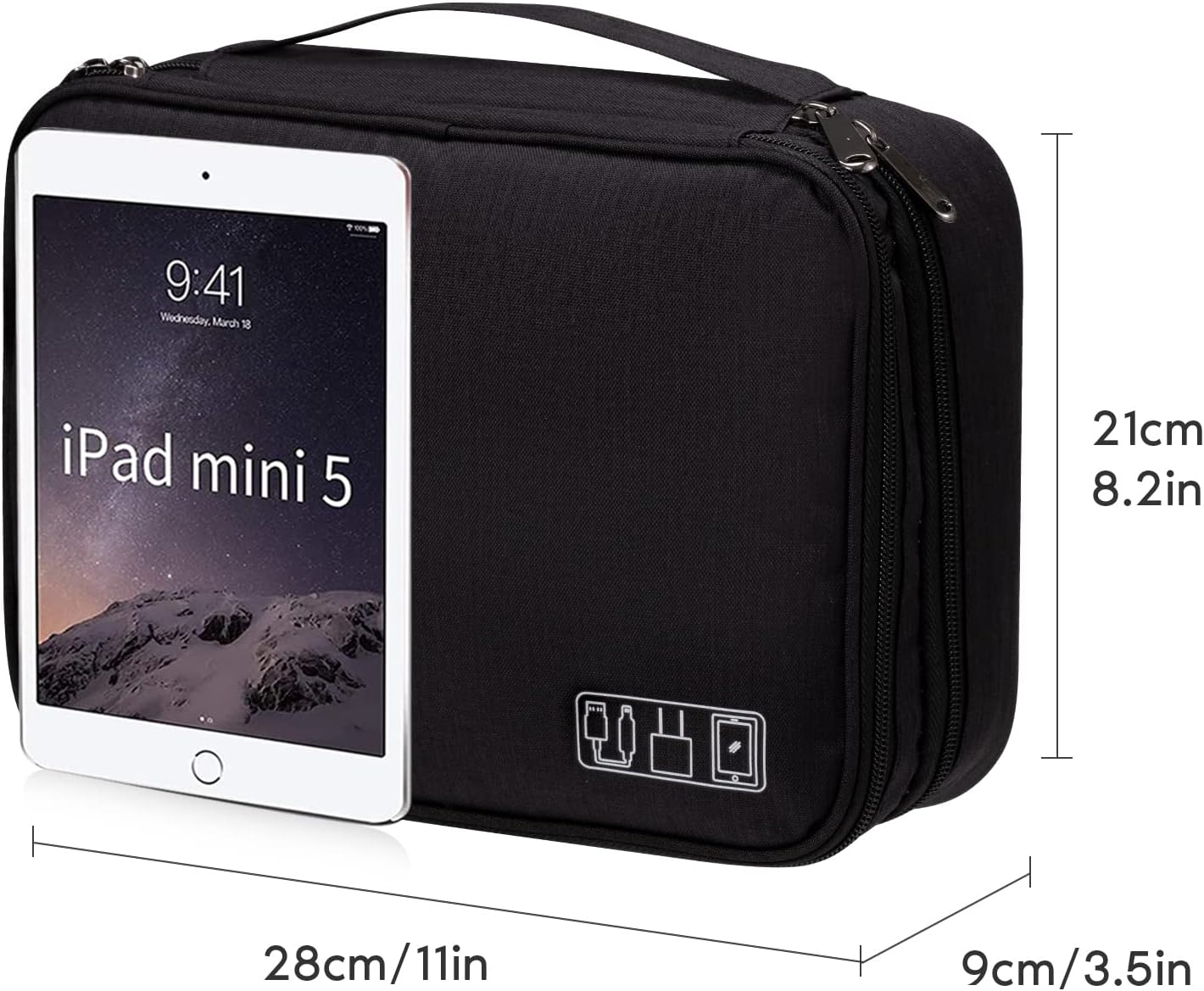 OrgaWise Electronics Organizer, Electronic Accessories Bag Travel Cable Organizer Three-Layer for iPad Mini, Kindle, Hard Drives, Cables, Chargers