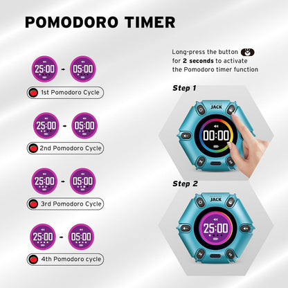 Jack Pomodoro Timer - Productivity Cube, Visual Focus Timer, Mute & Vibration & Adjustable Sound Alert, for Office, ADHD, Study, Work, 3/5/10/25/30/60min & Custom Countdown - Black