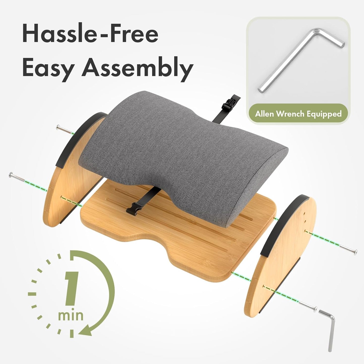 Amazer Bamboo Foot Rest for Under Desk at Work, 2-in-1 Reversible Rocking Footrest Adjustable Foot Stool, Ergonomic Footrest for Under Gaming Desk, Feet Support Leg Footstools for Home Office