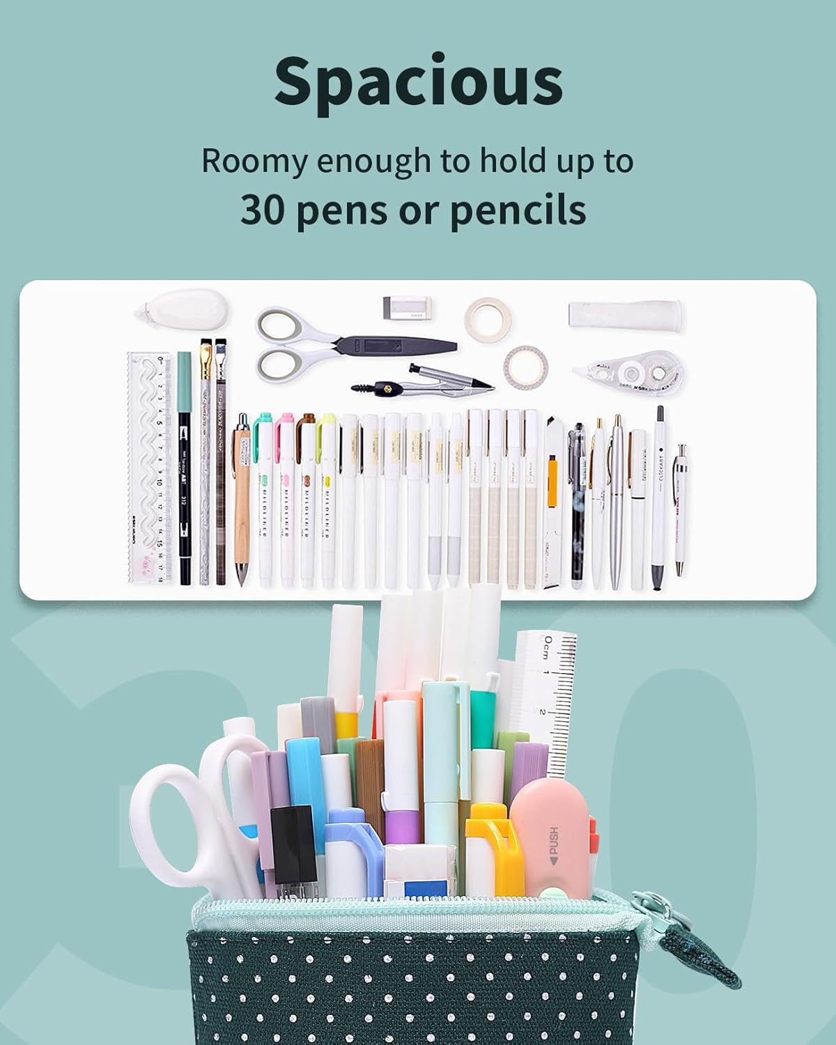 Sooez Standing Pencil Case, Cute Stand up Pencil Pouch, Telescopic Pen Pouch, Portable Pencil Holder, Kawaii Stand up Pencil Case, Spacious Pencil Pouch Bag for School Office Supplies, Black