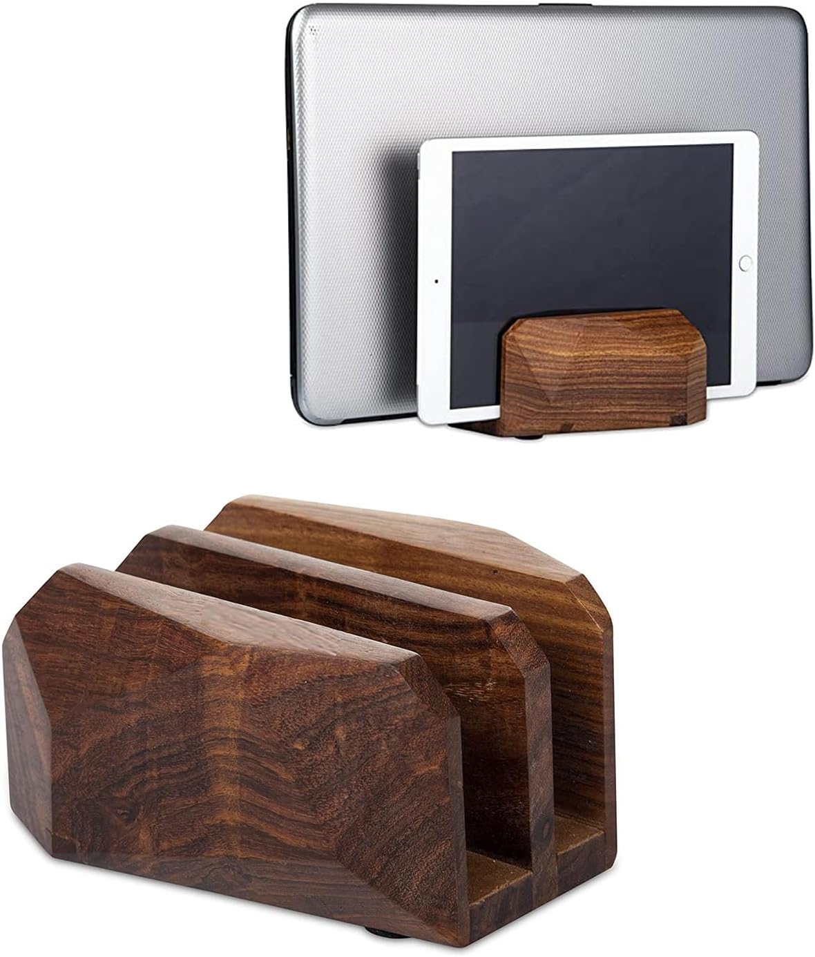 Premium Vertical Laptop Stand – Wooden Dock Compatible MacBook & Laptops | Dual Dock Slot | Ergonomic Desktop Holder & Space-Saving Office Desk Accessory (Indian Rosewood)