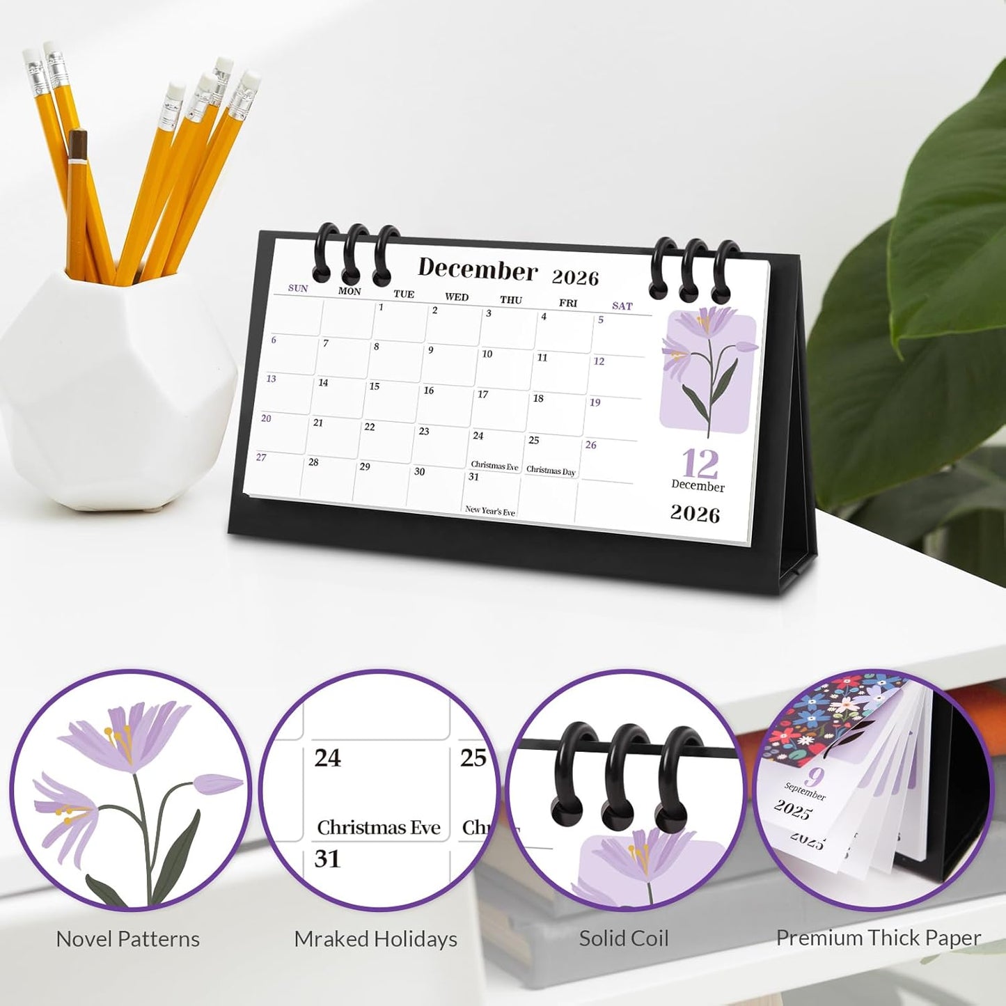 KONVINIT Small Desk Calendar 2026-2027, 6.3" x 3.1", 2026 Desk Calendar - Runs From January 2026 Until December 2027, 24 Months Mini Desktop Calendar for School, Home and Office Supplies