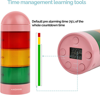 KADAMS Visual Timer for Kids with Audio Pre-Alarm - Traffic Light Alarm for Kids Toddler Teachers Classroom Home Time Management Tool 24hr Countdown Pause Memory Function