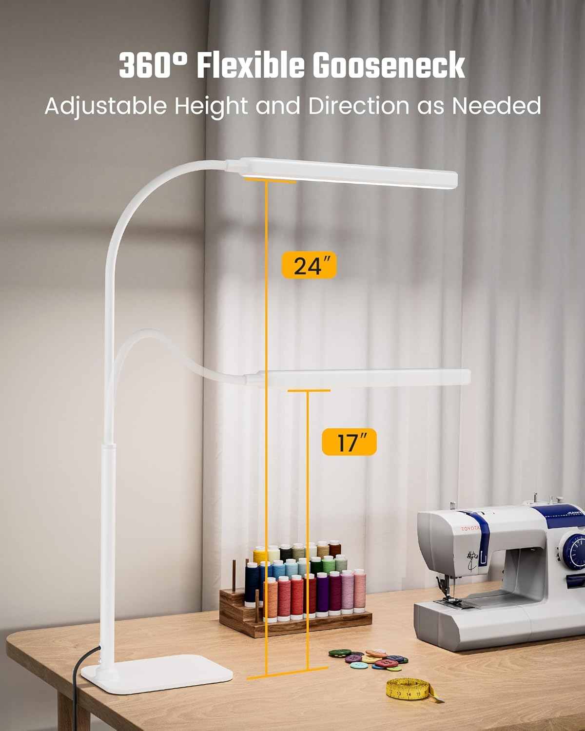 SUPERDANNY Eye-Caring LED Desk Lamp 360° Flexible Gooseneck Work Lamp with Desk Side Clamp Touch Control 3 Light Colors Smooth Dimming Task Lighting Reading Light for Home Office College Dorm, Black