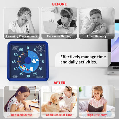 Secura 60-Minute Visual Timer for Kids, Time Clocks, Countdown Timer for Office Kitchen, Classroom Timer for Kids, Silent Time Management Tool (Navy Blue & Navy Blue)