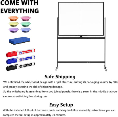 Large Whiteboard Easel with Stand, 36" x 24" Portable Standing Magnetic Dry Erase White Board, 3' x 2' Tripod Height Adjustable Flip Chart Easel for Home Office Classroom School, Silver