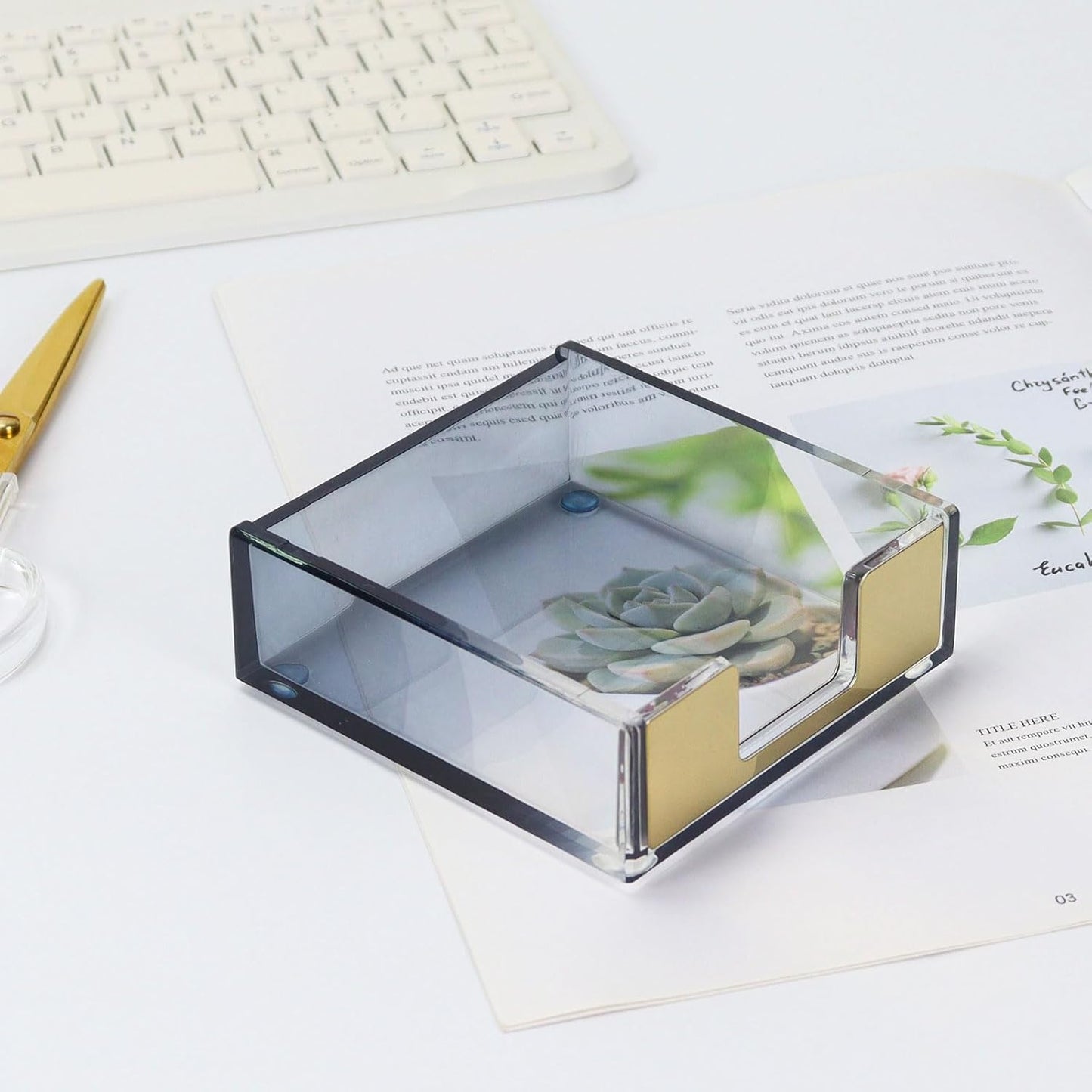 MultiBey Gold Sticky Notes Holder Clear Acrylic Memo Pad Dispenser Post it Note Holder Desk Supplies Organizer Accessories for Office Home Schools (Gold)