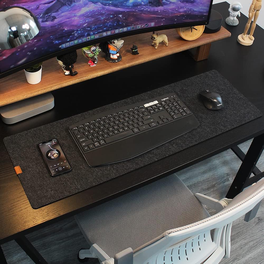 Bright Stone Felt Desk Mat,Non-Slip Mouse Pad, 27.5"x11.8" Office Supplies Desk Protector, Desk Accessories for Home and Office (Black)