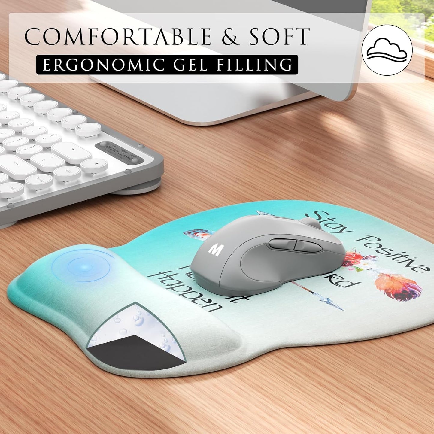 MROCO Ergonomic Mouse Pad with Gel Wrist Rest, Smooth Wrist Support Surface, Non-Slip PU Base for Pain Relief, Comfortable Mousepad for Computer, Laptop, Office & Home, 9.4 x 8.1 in, Black