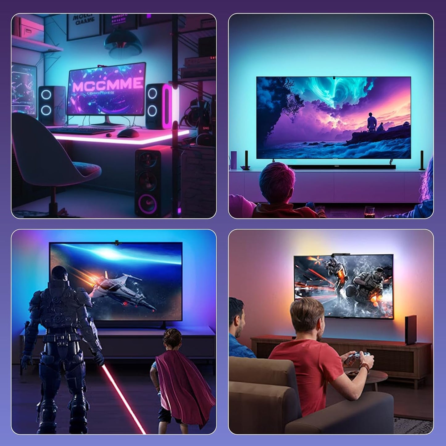 MIHEAL TV LED Backlight with AR Sensor,12.4FT RGB Strip Lights for 43-55 inch PC, TV & Monitor, Smart TV Lights Behind That Sync with Screen, Compatible with App Music Sync, for Gaming Room