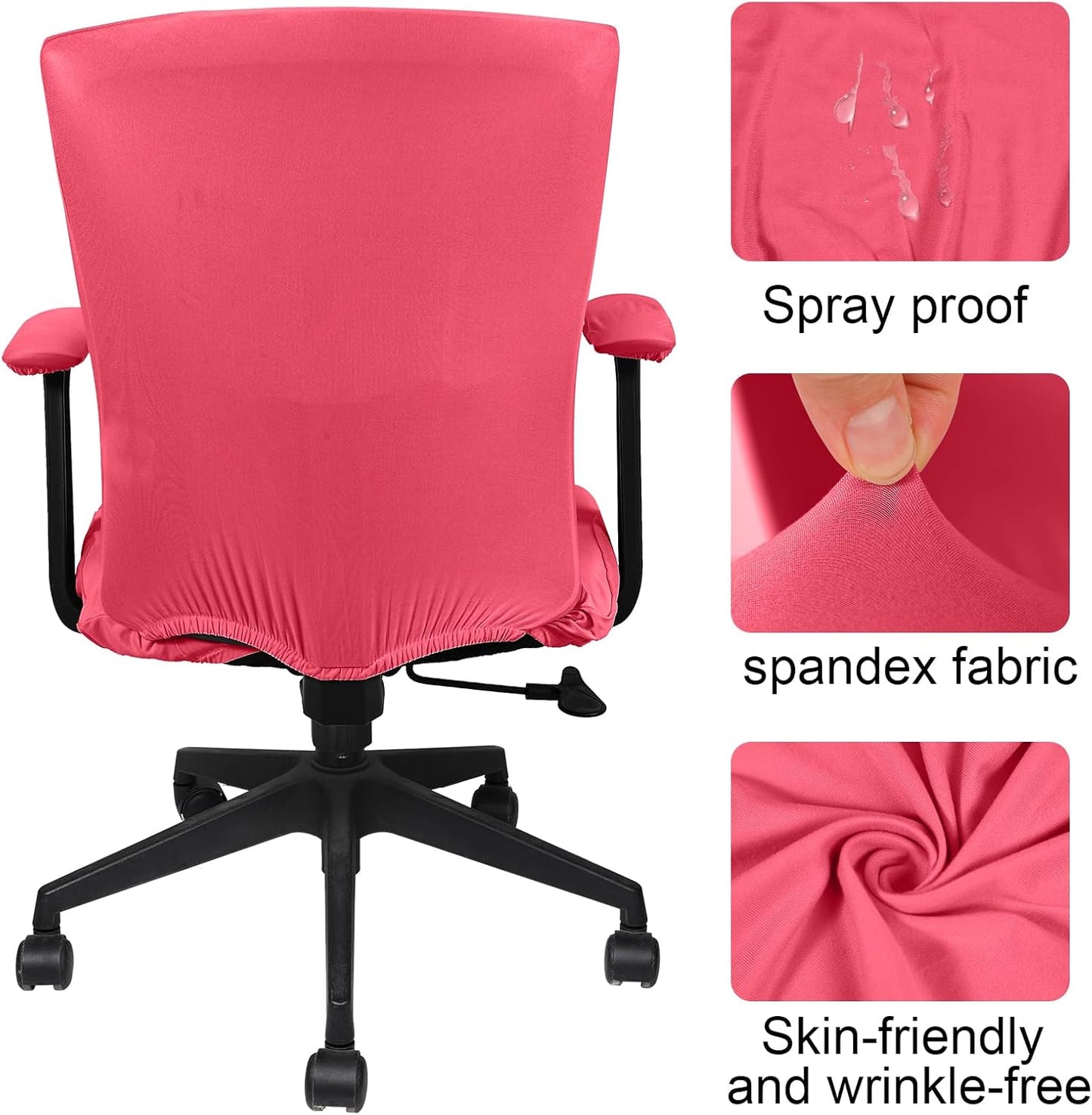 Tallew 4 Pcs Office Chair Covers Set Computer Universal Protective Stretchable Chair Seat Covers Desk Armrest Cover Pads Office Cushion Backrest for Rotating(Regular,Black)