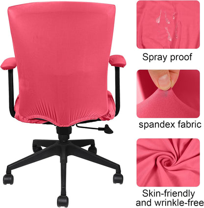 Tallew 4 Pcs Office Chair Covers Set Computer Universal Protective Stretchable Chair Seat Covers Desk Armrest Cover Pads Office Cushion Backrest for Rotating(Regular,Black)