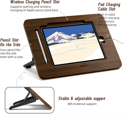 AFOOYO Bamboo Tablet Drawing Stand - Portable & Adjustable 5 Angles,Laptop Stands Riser, Book Reading Stand,Compatible with 9.7/10.2/10.5/10.9/11 inches