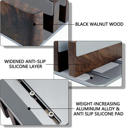 GEVO Vertical Laptop Stand for Desk - Laptop Holder for MacBook and Other Laptops - Wooden Office Desk Accessories