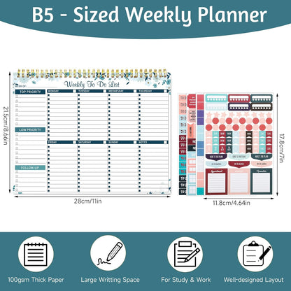 Weekly To Do List Notepad, 8.5''x11'' Weekly Desk Planner with 52 Tear Off Sheets Undated Weekly Planner Habit Tracker & Productivity Organizer for Home School and Work, Light Green