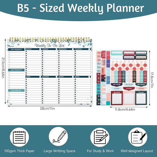 Weekly To Do List Notepad, 8.5''x11'' Weekly Desk Planner with 52 Tear Off Sheets Undated Weekly Planner Habit Tracker & Productivity Organizer for Home School and Work, Light Green