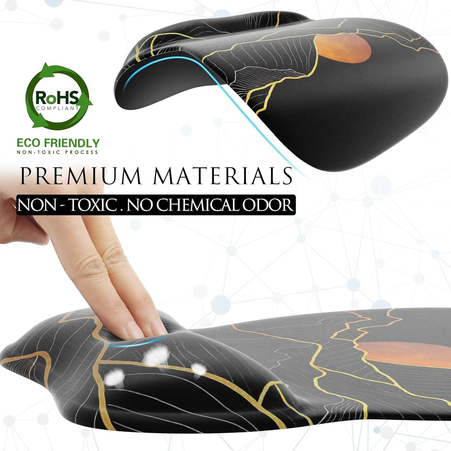 MROCO Ergonomic Mouse Pad with Gel Wrist Rest, Smooth Wrist Support Surface, Non-Slip PU Base for Pain Relief, Comfortable Mousepad for Computer, Laptop, Office & Home, 9.4 x 8.1 in, Black