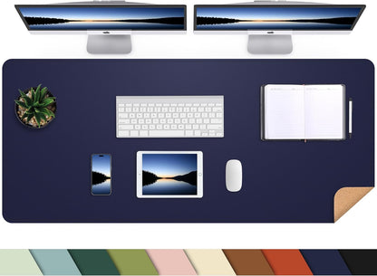AFIING Large Desk Mat 47" x 17", Dual-Sided Natural Cork & PU Leather Desk Pad, Non-Slip Waterproof Mouse Pad for Office, Home & Gaming, Black