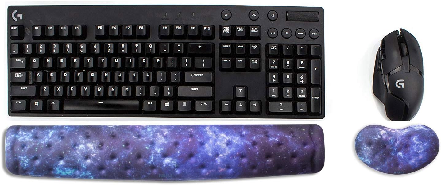 BRILA Memory Foam Mouse & Keyboard Wrist Rest Support Pad Cushion Set for Computer, Laptop, Office Work, PC Gaming - Massage Holes Design - Easy Typing Wrist Pain Relief (Nebula)