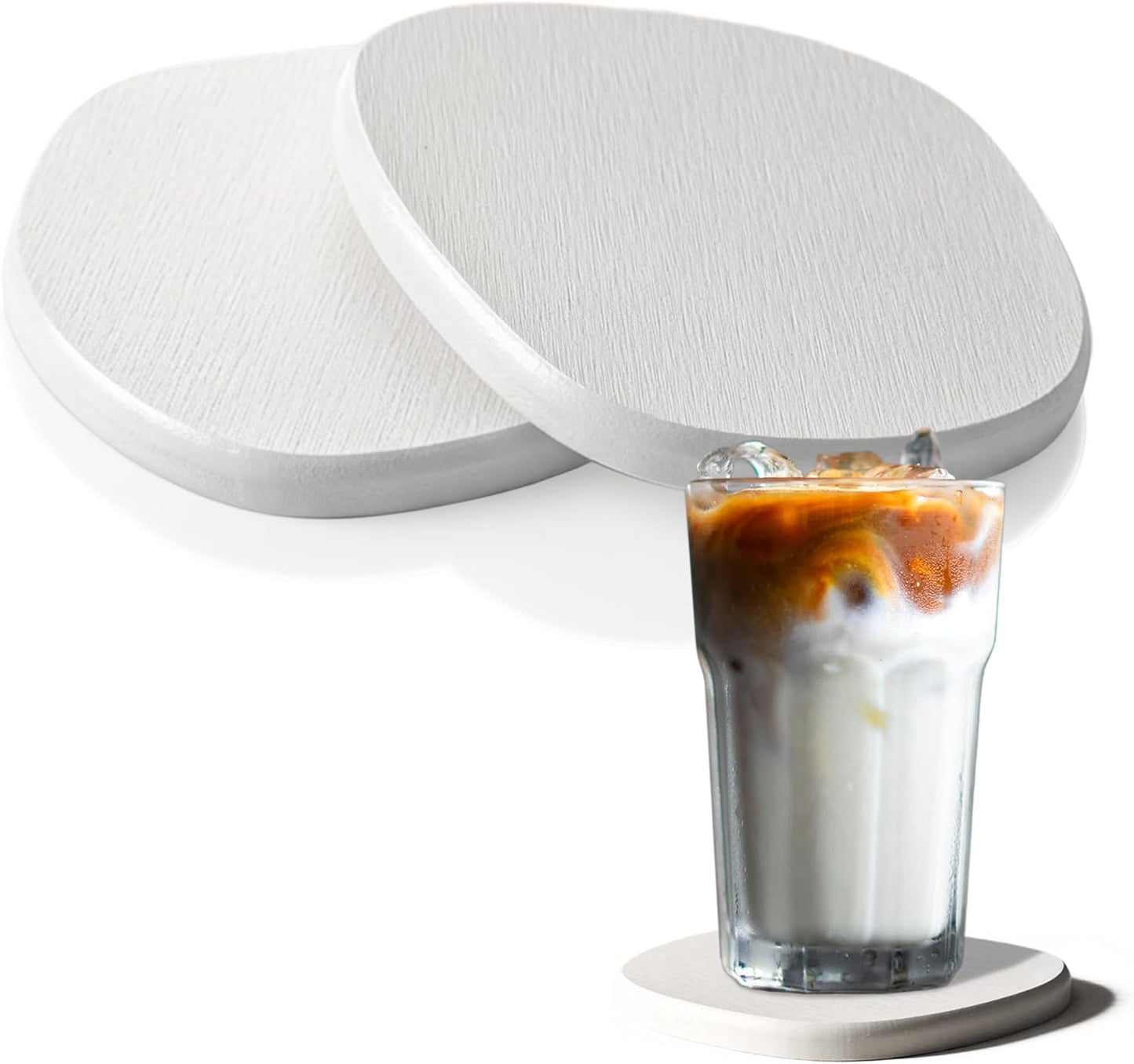 Diatomaceous Earth Coasters Set of 2 for Drinks, Moisture Water Absorbent Stone Coasters for Table Desk at Work, Water Absorbing Instant Drying Diatomite, Modern White