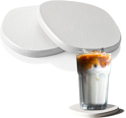 Diatomaceous Earth Coasters Set of 2 for Drinks, Moisture Water Absorbent Stone Coasters for Table Desk at Work, Water Absorbing Instant Drying Diatomite, Modern White