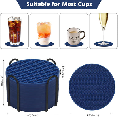 TWTLi Silicone Coasters Set of 8 with Holder,Coasters for Drinks,Beer,Coffee Coasters,Suitable for Kinds Cups,Hot or Cold,Anti-SLI,Non-Stick,Anti-Overflow Tabletop Protection and Decor (8 Pcs, Black)