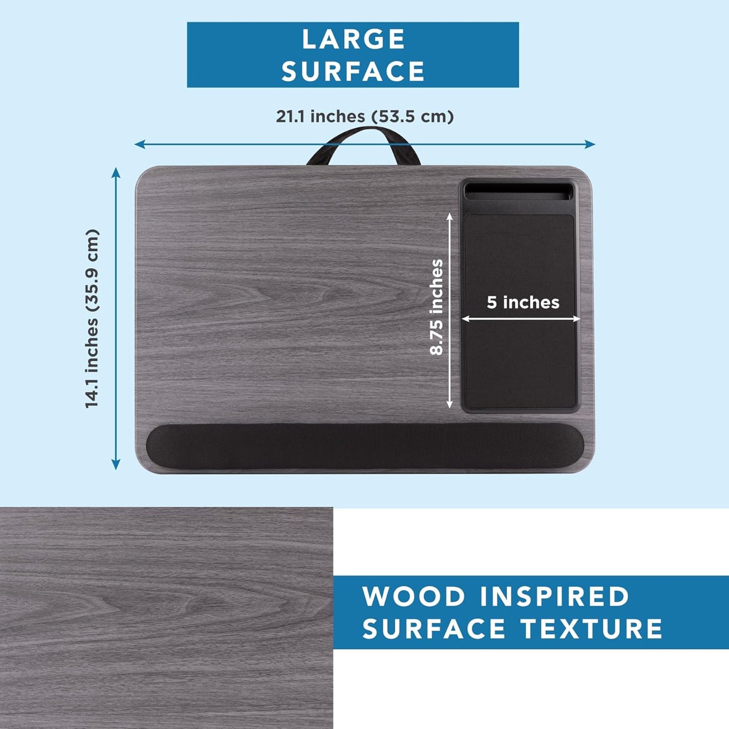 LAPGEAR Home Office Lap Desk with Device Ledge, Mouse Pad, and Phone Holder - Black Carbon - Fits up to 15.6 Inch Laptops - Style No. 91588