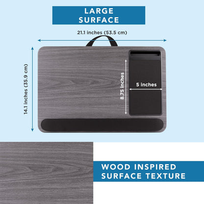 LAPGEAR Home Office Lap Desk with Device Ledge, Mouse Pad, and Phone Holder - Black Carbon - Fits up to 15.6 Inch Laptops - Style No. 91588