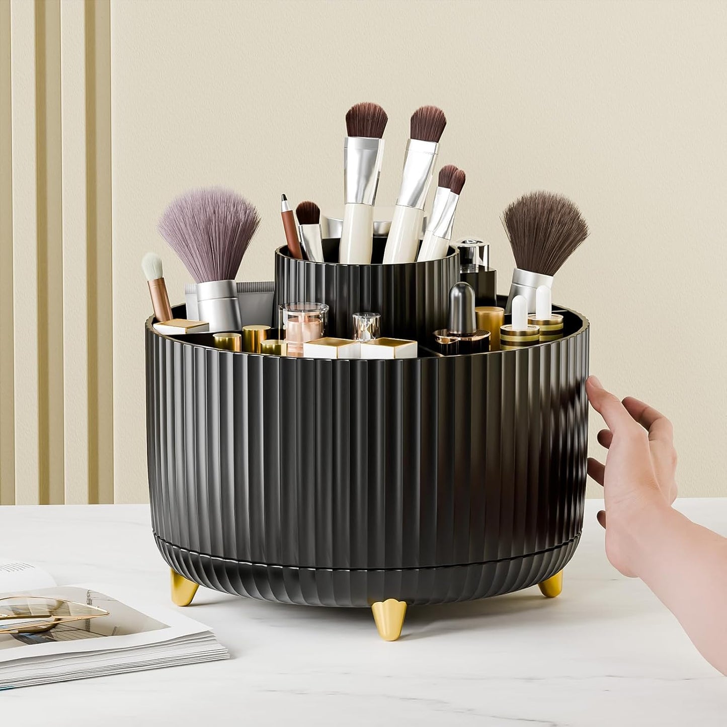 fanado 360° Rotate Makeup Brush Holder Organizer, Makeup Organizers Countertop, Makeup organization and Skincare Storage for Vanity, Desktop, Bathroom (White)